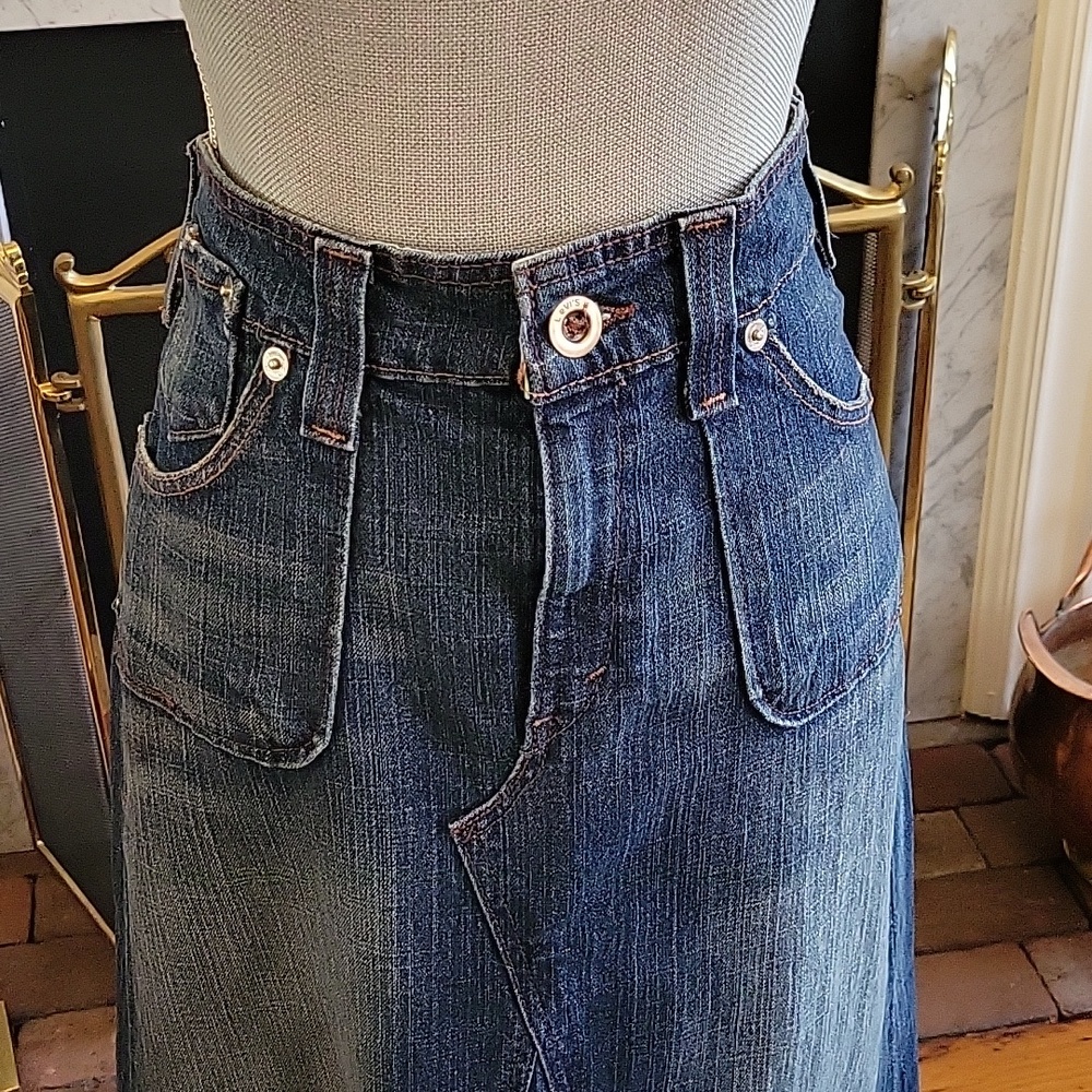 Vtg Levis Denim Maxi Skirt - Picture 2 of 12